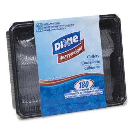 Dixie® Cutlery Keeper Tray with Clear Plastic Utensils: 60 Forks, 60 Knives, 60 Spoons - Box of 1 - DXE-CH0180DX7-BX