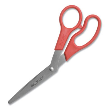 Westcott® Value Line Stainless Steel Shears, 8" Long, 3.5" Cut Length, Red Offset Handle - Each - ACM-10703-EA