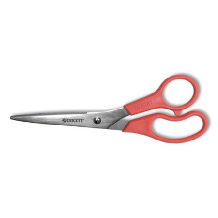 Westcott® Value Line Stainless Steel Shears, 8" Long, 3.5" Cut Length, Red Straight Handle - Each - ACM-40618-EA