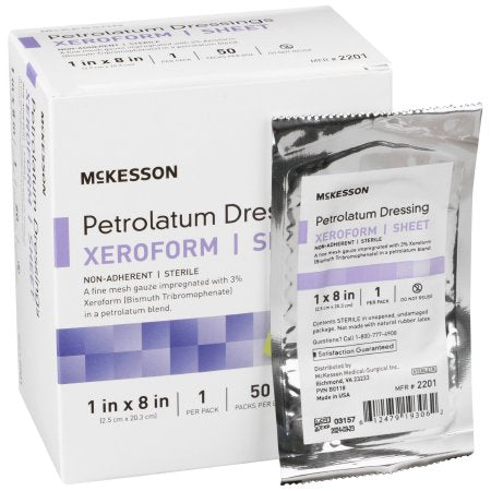 McKesson Xeroform Petrolatum Impregnated Dressing McKesson Strip 1 X 8 Inch Sterile - Case of 200 - 2201-CS