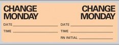 Precision Dynamics Pre-Printed Label Advisory Label Orange Paper Change Monday, Date, Time, Rn Initial Black Syringe Label 1 X 2-15/16 Inch - Roll of 1 - N-7346-RL