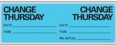 Precision Dynamics Pre-Printed Label Advisory Label Blue Paper Change Thursday Black Syringe Label 1 X 2-15/16 Inch - Roll of 1 - N-7365-RL