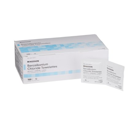 McKesson Sanitizing Skin Wipe McKesson Individual Packet BZK (Benzalkonium Chloride) Unscented 100 Count - Each - 269-EA