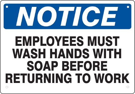 Medical Safety Systems Wall Sign Instructional Sign Employee Must Wash Hand - Each - 815-14160824-EA
