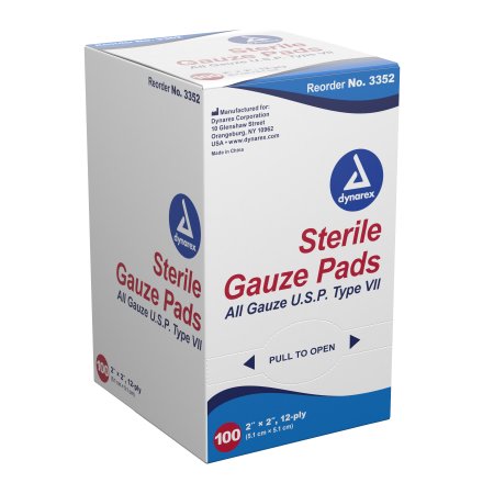 Dynarex Gauze Sponge Dynarex® 2 X 2 Inch 1 per Pack Sterile 12-Ply Square - Case of 2400 - 3352-CS