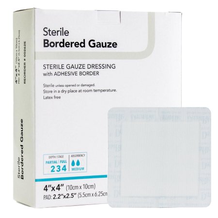 DermaRite Industries Adhesive Dressing DermaRite® Bordered Gauze 4 X 4 Inch Square Sterile - Box of 25 - 00262E-BX
