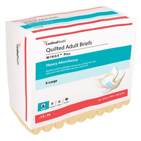 Cardinal Unisex Adult Incontinence Brief Wings™ X-Large Disposable Heavy Absorbency - Case of 60 - 66035-CS