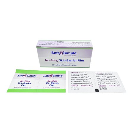Safe N Simple Skin Barrier Wipe Safe N Simple™ No-Sting 60% / 20% Strength Purified Water / Polyvinylpyrrolidone / Glycerin / Propylene Glycol Individual Packet Sterile - Case of 2500 - SNS80725-CS