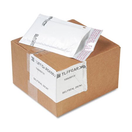 Sealed Air Jiffy TuffGard Self-Seal Cushioned Mailer, #000, Barrier Bubble Air Cell Cushion, Self-Adhesive Closure, 4 x 8, White, 25/CT - CT/1 - SEL-49678-CT