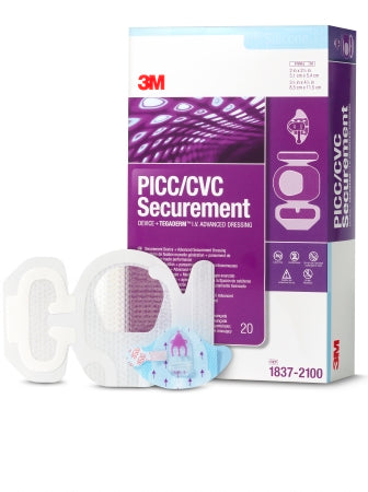 3M PICC/CVC Securement Device + Tegaderm™ I.V. Advanced Securement Dressing 3M™ Tegaderm™ Film 3-1/2 X 4-1/2 Inch Sterile - Box of 20 - 1837-2100-BX