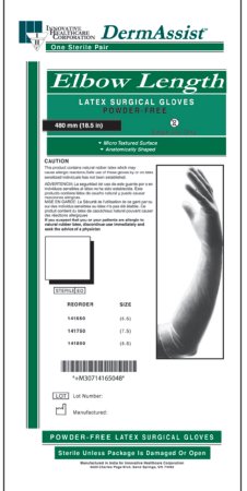 Innovative Healthcare Corp Surgical Glove DermAssist® Elbow Length Size 8.5 Sterile Latex Extended Cuff Length Fully Textured White Not Chemo Approved - Case of 100 - 141850-CS