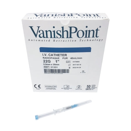 Retractable Technologies Peripheral IV Catheter VanishPoint® 22 Gauge 1 Inch Retracting Safety Needle - Each - 31331-EA