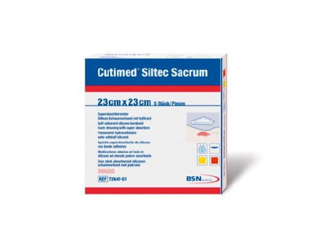 BSN Medical Foam Dressing Cutimed® Siltec® 9 X 9 Inch Without Border Film Backing Silicone Face Sacral Sterile - Box of 5 - 7328701-BX