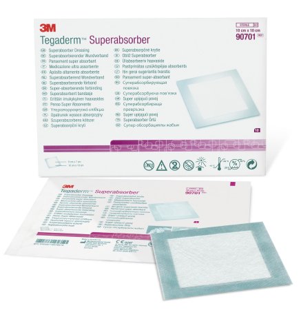 3M Super Absorbent Dressing 3M™ Tegaderm™ Superabsorber Polypropylene 3-7/8 X 3-7/8 Inch Sterile - Box of 10 - 90701-BX