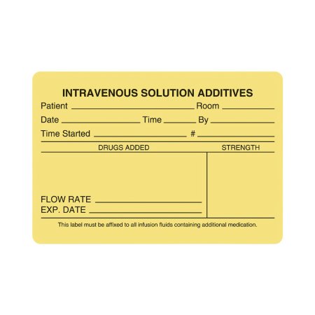 United Ad Label Pre-Printed Label UAL™ Advisory Label Yellow Paper IV Solution Additive Patient_Room_Date_ Black Lab / Specimen 2-3/4 X 4 Inch - Roll of 1 - ULIV502-RL