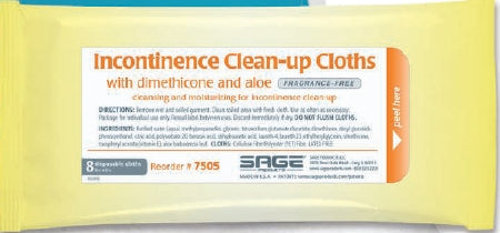 Sage Products Incontinence Care Wipe Sage Soft Pack Dimethicone Unscented 8 Count - Case of 30 - 7505-CS