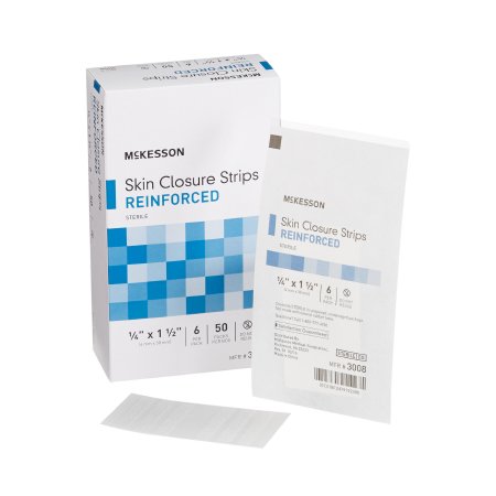 McKesson Skin Closure Strip McKesson 1/4 X 1-1/2 Inch Nonwoven Material Reinforced Strip White - Case of 200 - 3008-CS