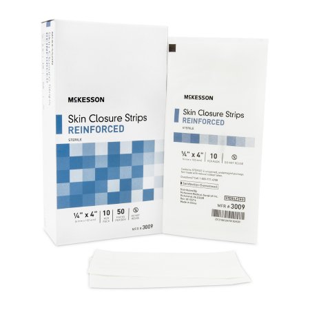 McKesson Skin Closure Strip McKesson 1/4 X 4 Inch Nonwoven Material Reinforced Strip White - Case of 200 - 3009-CS