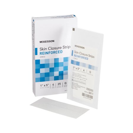 McKesson Skin Closure Strip McKesson 1 X 5 Inch Nonwoven Material Reinforced Strip White - Box of 25 - 3011-BX