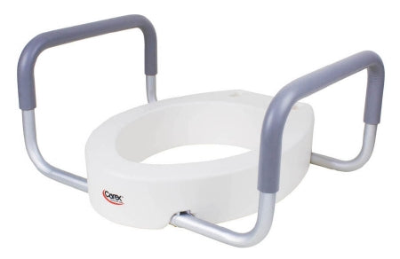 Apex-Carex Elongated Raised Toilet Seat with Arms Carex® 3-1/2 Inch Height White 250 lbs. Weight Capacity - Case of 2 - FGB31600 0000-CS