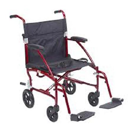 Drive Medical Ultra Lightweight Transport Chair drive™ Fly-Lite Aluminum Frame with Burgundy Finish 300 lbs. Weight Capacity Fixed Height / Padded Arm Black Upholstery - Each - DFL19-RD-EA