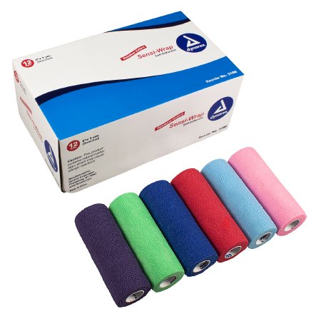 Dynarex Cohesive Bandage Sensi-Wrap 6 Inch X 5 Yard Self-Adherent Closure Red / Green / Purple / Dark Blue / Pink / Light Blue NonSterile Standard Compression - Case of 12 - 3186-CS