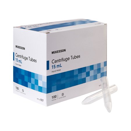 McKesson Centrifuge Tube Conical Bottom Plain 15 mL Without Color Coding Without Closure Polystyrene Tube - Box of 100 - 557-BX