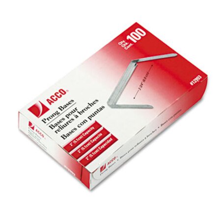 ACCO Standard Two-Piece Two-Prong Paper Fastener Bases, 2" Capacity, 2.75" Center to Center, Silver, 100/Box - Box of 1 - ACC-12993-BX