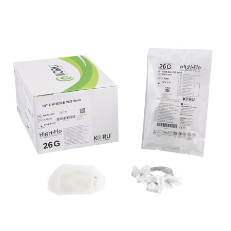 KORU Medical Systems Sub-Q Infusion Set HIgH-Flo™4 4 X 26 Gauge 9 mm 20 Inch Tubing Without Port - Box of 10 - RMS42609-BX