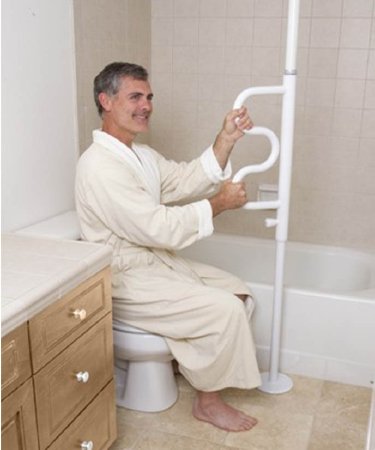 Stander Security Pole with Curved Grab Bar Stander™ White Powder-Coated Steel - Case of 2 - 1100-W-CS