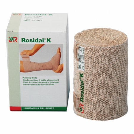 Patterson Medical Supply Compression Bandage Rosidal® K 4 Inch X 5-1/2 Yard Clip Detached Closure Tan NonSterile High Compression - Case of 20 - 081515147-CS