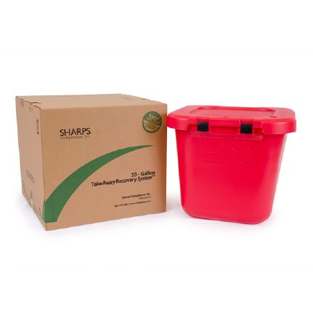Sharps Compliance Mailback Sharps Container TakeAway® Recovery System Red Base 21-1/2 L X 21-1/4 W X 18-1/2 H Inch Horizontal / Vertical Entry 20 Gallon - Each - 80020-EA