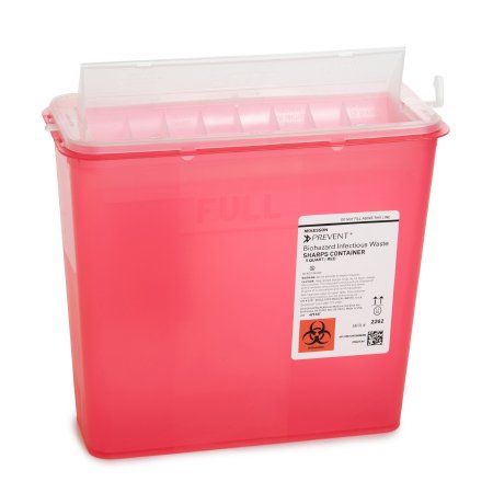 McKesson Sharps Container McKesson Prevent® Translucent Red Base 10-3/4 H X 10-1/2 W X 4-3/4 D Inch Horizontal Entry 1.25 Gallon - Each - 2262-EA