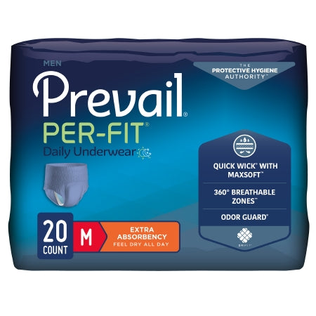 First Quality Male Adult Absorbent Underwear Prevail® Per-Fit® Men Pull On with Tear Away Seams Medium Disposable Moderate Absorbency - Bag of 20 - PFM-512-BG