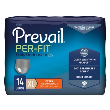 First Quality Male Adult Absorbent Underwear Prevail® Per-Fit® Men Pull On with Tear Away Seams X-Large Disposable Moderate Absorbency - Bag of 14 - PFM-514-BG