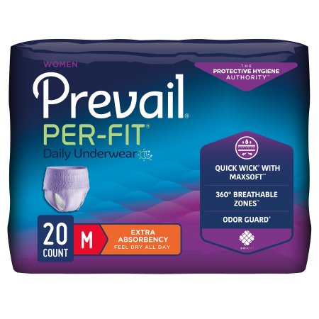 First Quality Female Adult Absorbent Underwear Prevail® Per-Fit® Women Pull On with Tear Away Seams Medium Disposable Moderate Absorbency - Case of 80 - PFW-512-CS