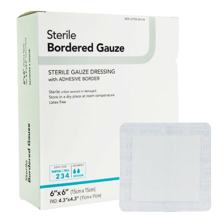DermaRite Industries Adhesive Dressing DermaRite® Bordered Gauze 6 X 6 Inch Square Sterile - Each - 00263E-EA