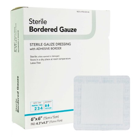 DermaRite Industries Adhesive Dressing DermaRite® Bordered Gauze 6 X 6 Inch Square Sterile - Box of 25 - 00263E-BX