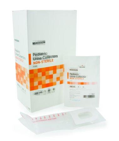 McKesson Pediatric Urine Collection Bag McKesson 200 mL (7 oz.) Adhesive Closure Unprinted NonSterile - Case of 500 - 4822-CS