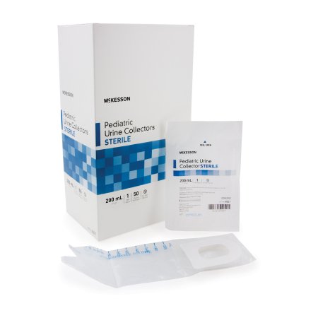 McKesson Pediatric Urine Collection Bag McKesson 200 mL (7 oz.) Adhesive Closure Unprinted Sterile - Box of 50 - 4821-BX