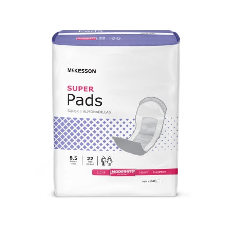 McKesson Bladder Control Pad McKesson Super 8-1/2 Inch Length Moderate Absorbency Polymer Core One Size Fits Most - Bag of 1 - PADLT-BG