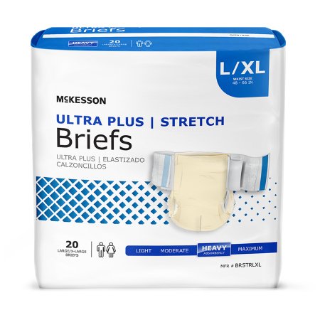 McKesson Unisex Adult Incontinence Brief McKesson Ultra Plus Stretch Large / X-Large Disposable Heavy Absorbency - Case of 4 - BRSTRLXL-CS