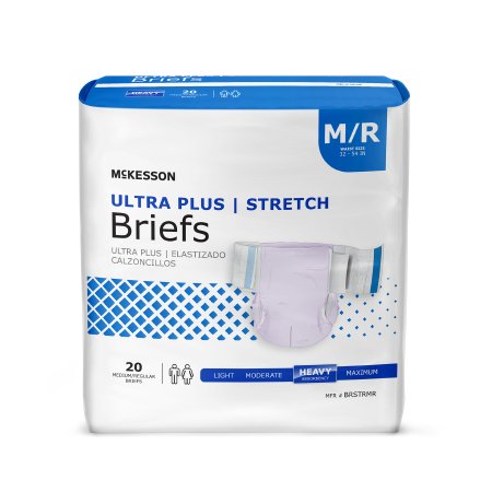 McKesson Unisex Adult Incontinence Brief McKesson Ultra Plus Stretch Medium Disposable Heavy Absorbency - Bag of 1 - BRSTRMR-BG