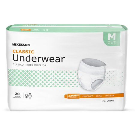 McKesson Unisex Adult Absorbent Underwear McKesson Classic Pull On with Tear Away Seams Medium Disposable Light Absorbency - Bag of 1 - UWEMD-BG