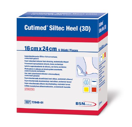 BSN Medical Foam Dressing Cutimed® Siltec® Heel 3D 6-1/2 X 9-1/2 Inch Without Border Film Backing Silicone Face Heel Cup Style Sterile - Box of 5 - 7328601-BX