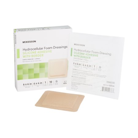 McKesson Foam Dressing McKesson 6 X 6 Inch With Border Film Backing Silicone Gel Adhesive Square Sterile - Each - 4844-EA