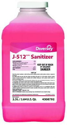 Lagasse Diversey™ J-512™ Sanitizer Surface Cleaner / Sanitizer Quaternary Based J-Fill® Dispensing Systems Liquid Concentrate 2.5 Liter Bottle Chemical Scent NonSterile - Case of 2 - DVS5756034-CS