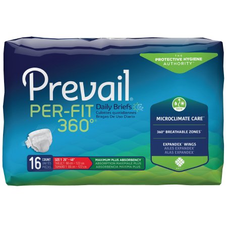 First Quality Unisex Adult Incontinence Brief Prevail® Per-Fit 360Â°™ Size 1 Disposable Heavy Absorbency - Case of 96 - PFNG-012-CS