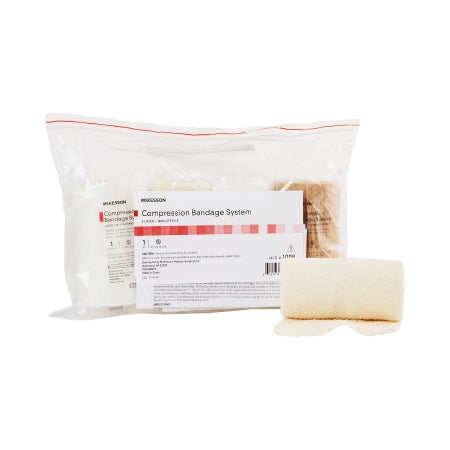 McKesson 4 Layer Compression Bandage System McKesson Multiple Sizes Self-Adherent Closure Tan / White NonSterile Standard Compression - Case of 8 - 1008-CS