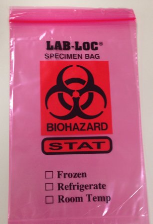 Elkay Plastics Specimen Transport Bag with Document Pouch Seal-N-Rip® 6 X 9 Inch Zip Closure STAT / Biohazard Symbol / Storage Instructions NonSterile - Case of 1000 - F20609STATSNR-CS